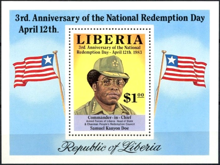 Liberia 1983 3rd National Redemption Day Souvenir Sheet Liberia 1983 3rd National Redemption Day Souvenir Sheet